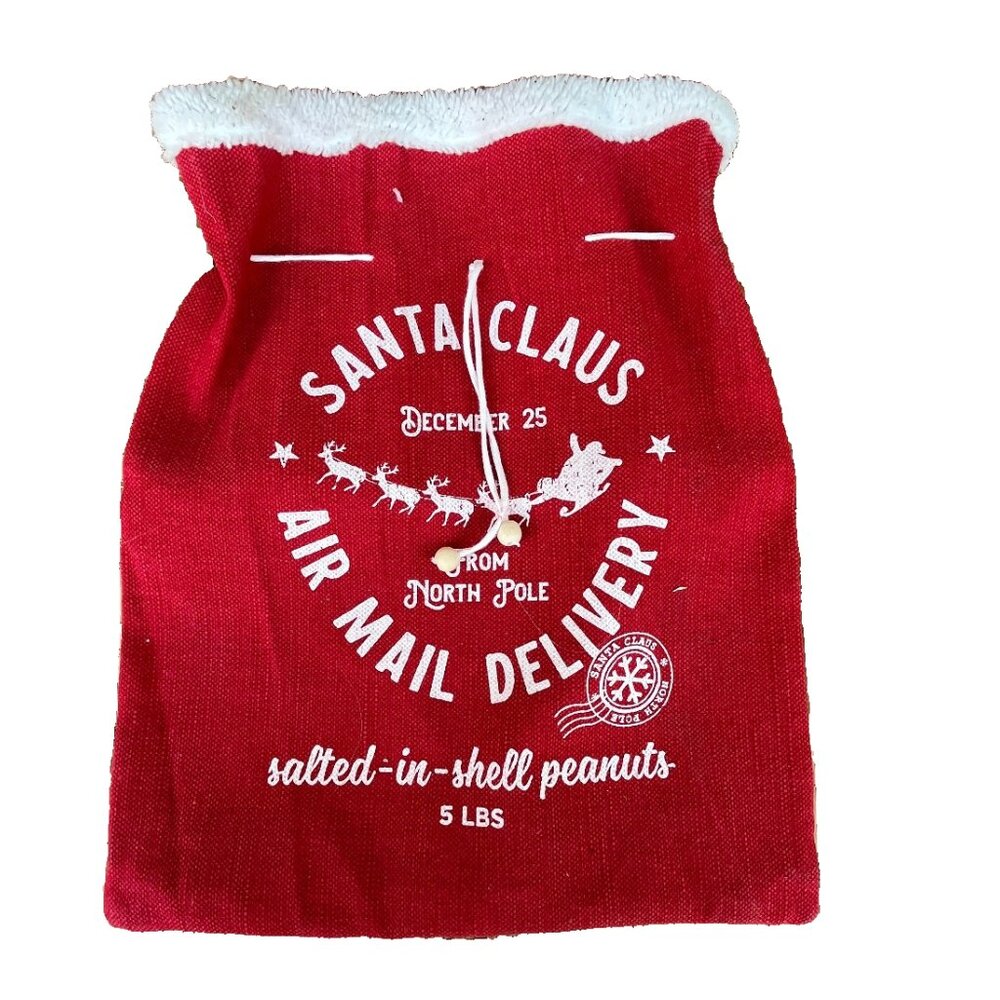 Red White Burlap Sherpa Trim Santa Claus Christmas Bag Decor 15x19 Holiday Sack